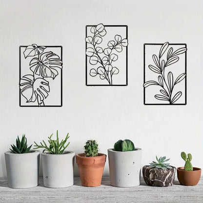 3 Pieces of Gold & Black Metal Wall Decor