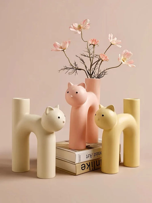 Cute Cat Cerc Flower Vase