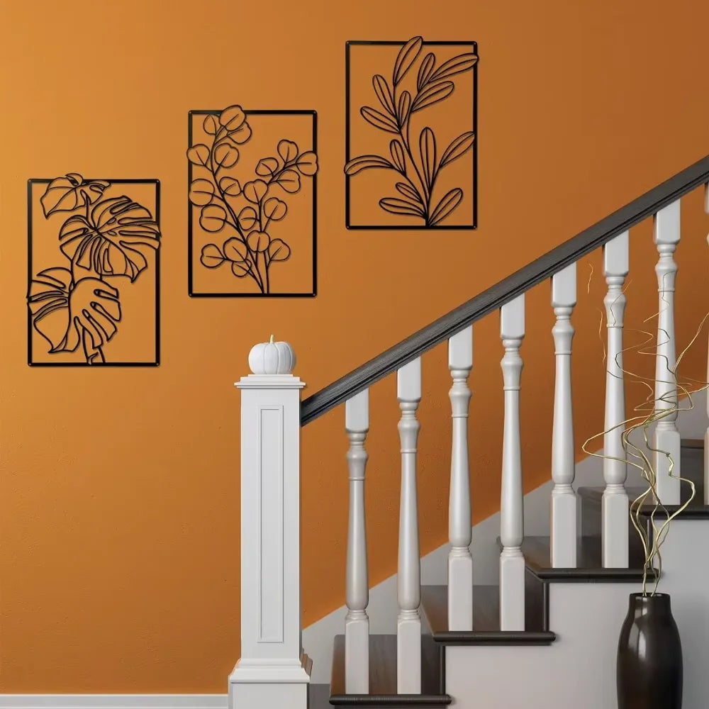 3 Pieces of Gold & Black Metal Wall Decor