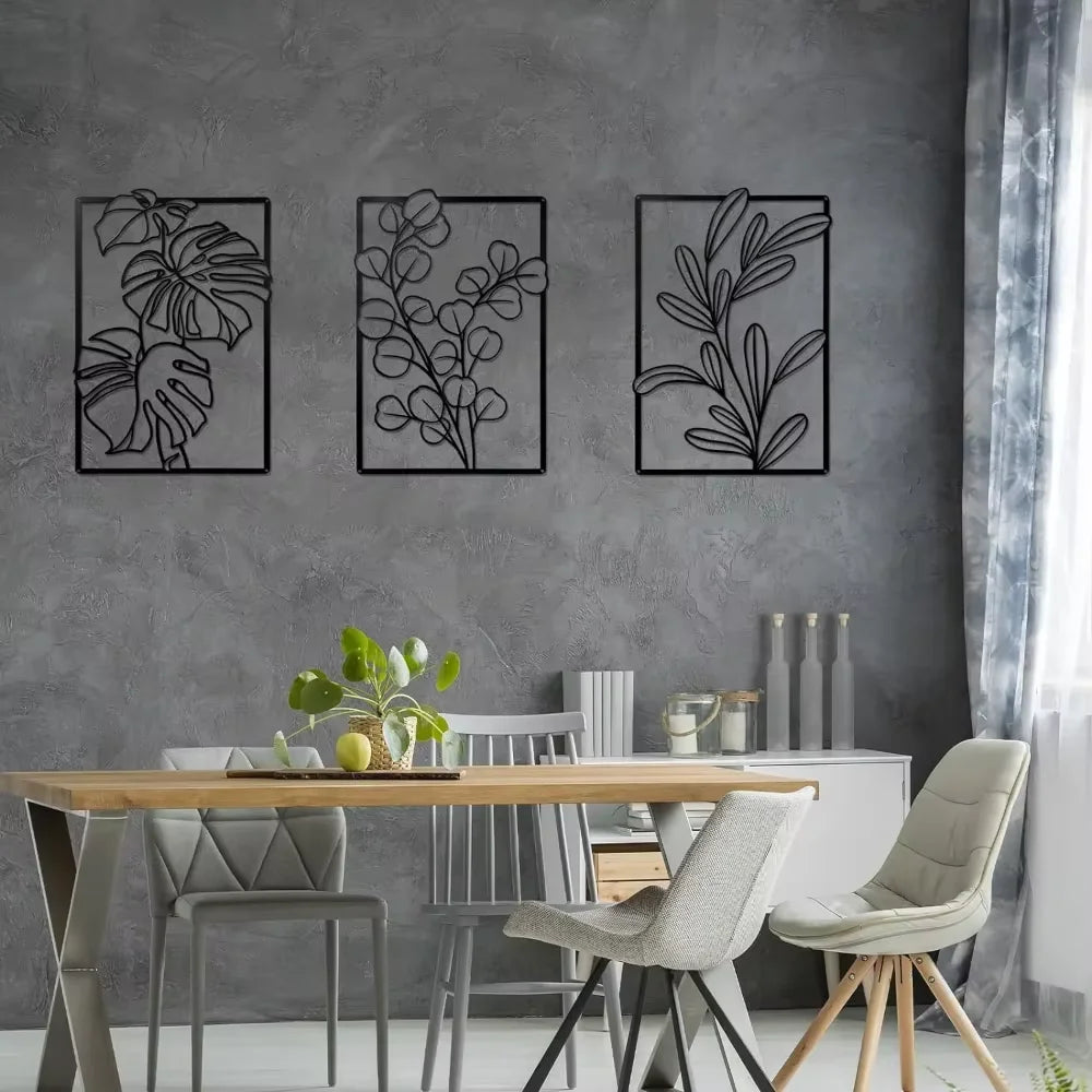 3 Pieces of Gold & Black Metal Wall Decor