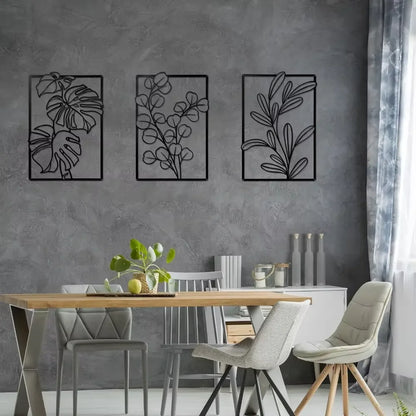 3 Pieces of Gold & Black Metal Wall Decor