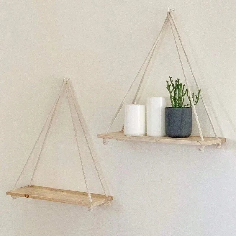 1PC Wooden Swing Hanging Hemp Rope Wall Shelve