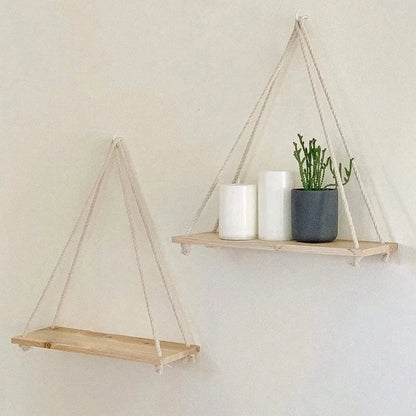 1PC Wooden Swing Hanging Hemp Rope Wall Shelve